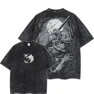 HardTimeClothing - The Witcher Retro Vintage Unisex Oversize Game Manga Acid Washed Heavyweight Cotton T-shirt, Game Merch, Gift For Game Fan. Clothes Oversized
