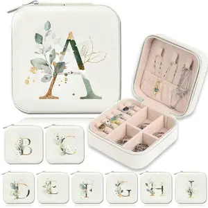 Elegant Zipper Travel Jewelry Case A-Z Letter Print Valentine's Day Bridesmaid Gift Jewelry Box