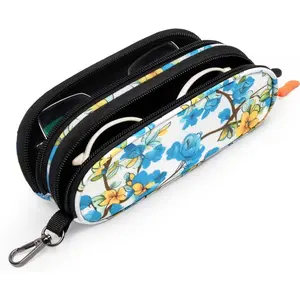 Double Eyeglasses Case Soft Portable Zipper Sunglasses Pouch with  Clip for Men Women