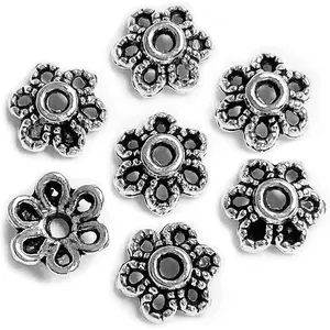 Heather's cf Flower Bead Caps Custom Fancy Charm Jewelry Making Spacer Kit Findings Bulk Vintage for Bracelets Earrings Necklaces Rings Beading Supplies Craft Non Tarnish DIY (Silver Tone - 500 Pcs)