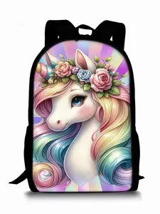 Single-layer backpack with unicorn and pony print