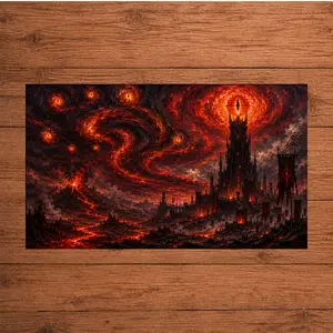 Barad-dur Playmat Starry Night Red Landscape TCG CCG Gaming Anime Desk Mat Trading Card Gaming Mat