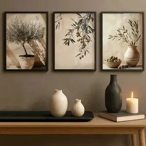 3 Pieces Optional Wooden Frame Olive Tree Print Canvas Art Retro Decor Canvas Poster Western Wall Art Living Room Perfect Gift Family Dorm Decor House Wall Decor Frame Rustic Vintage Wall Art