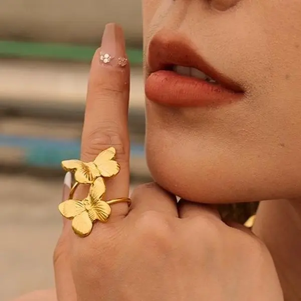 Elegant Retro Butterfly 304 Stainless Steel Plating Open Ring
