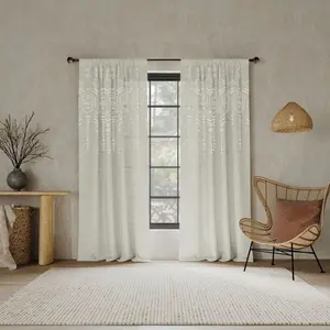 50"x96" Indigo Road by Egypt Sherrod Palo Embroidery Sheer Rod Pocket Curtain Panel Natural