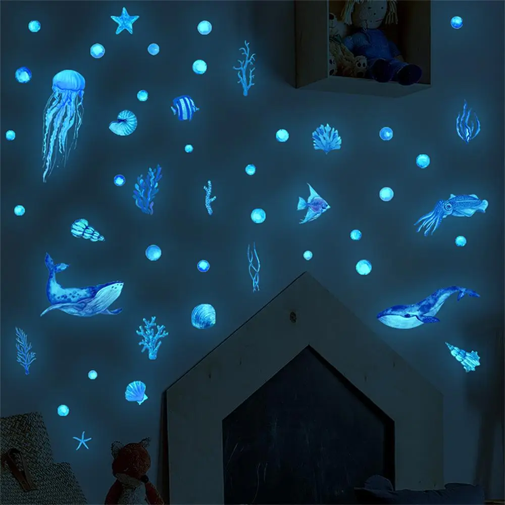 2pcs/set Sea Life Pattern Glow In The Dark Wall Sticker, Creative Modern Wall Sticker, Wall Decal for Home Decor