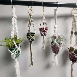 mini macrame plant hanger with pot & plant
