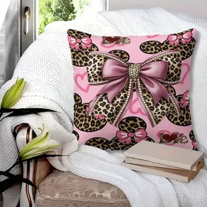 Pink Leopard Print Big Bow Throw Pillow With Insert, Soft Plush Decorative Cushion With Pillow Included, Comfort Square Pillow for Dorm Room, Vanity Desk, Apartment Sofa, Teen Girl Bedroom, Perfect Cute Y2K Aesthetic Home Decor