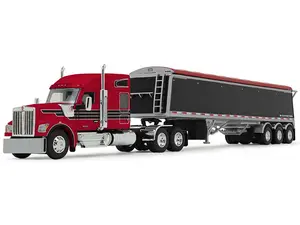 Kenworth W990 - Red and Black w/ 76 Mid-Roof Sleeper and Lode King Distinction Hopper Trailer Diecast 1:64 Scale Model - DCP 60-2176