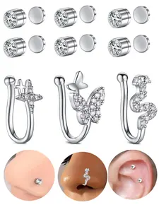Fake Nose Studs Magnetic Nose Studs Fake Nose Studs Nose Clips, Clip On Nose Rings Stainless Steel No Need Piercing Fake Nose Rings Jewelry Nose Cuff Non Piercing Jewelry