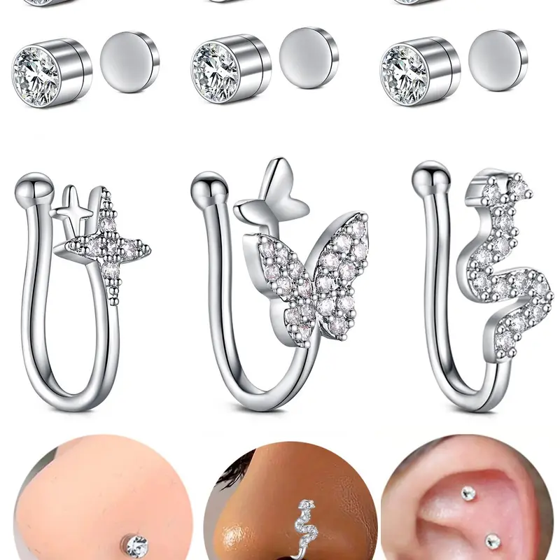 Fake Nose Studs Magnetic Nose Studs Fake Nose Studs Nose Clips, Clip On Nose Rings Stainless Steel No Need Piercing Fake Nose Rings Jewelry Nose Cuff Non Piercing Jewelry