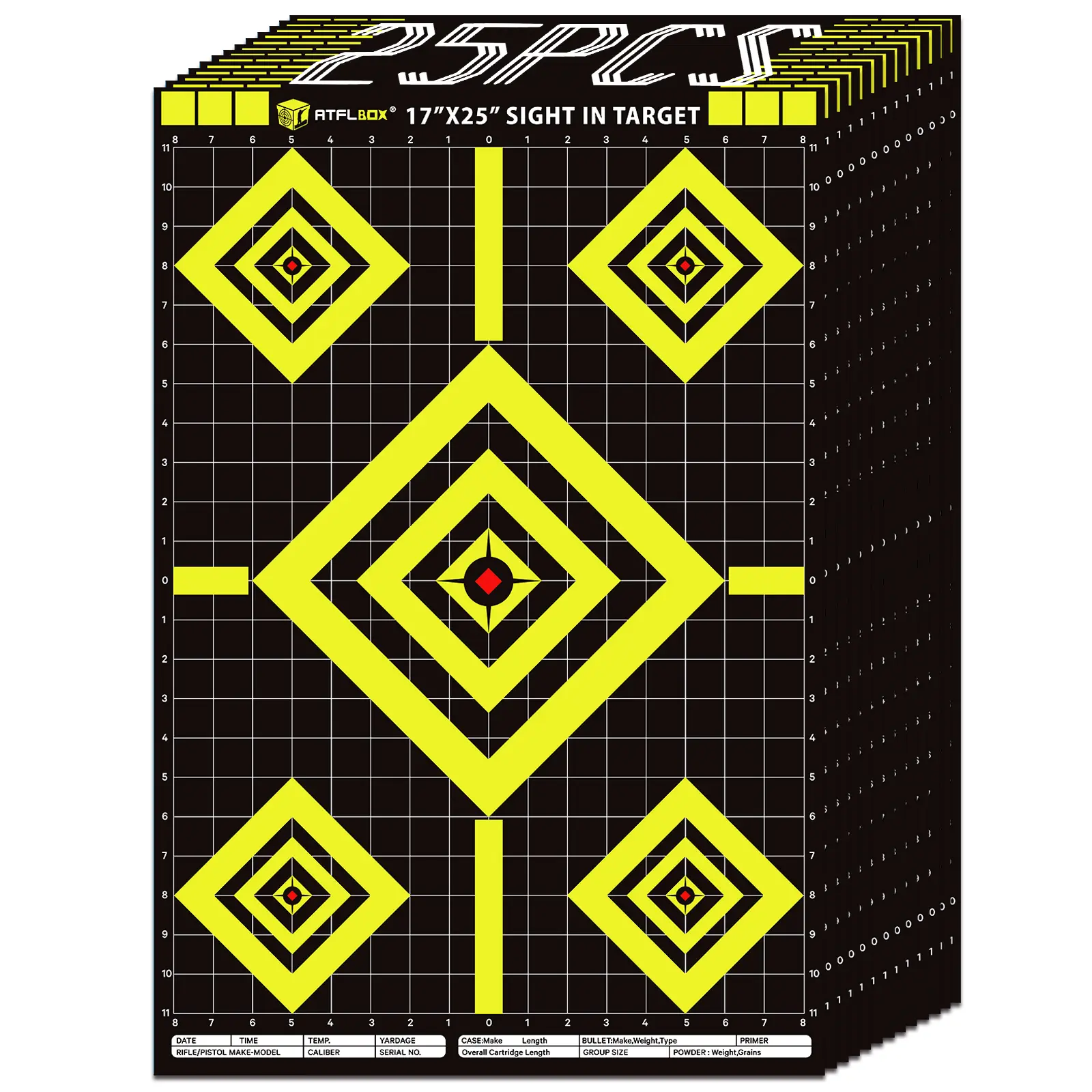 Atflbox 25PCS Sight in Shooting Range Paper Target, 17X25 Inch High Visibility Target Paper for Indoor and Outdoor Shooting Practice