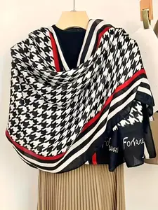Women's Elegant Plaid Scarf, Lightweight Breathable Polyester Shawl, Ultra Large Fashion Scarf, Stylish Quilted Print, No Elasticity, Houndstooth Pattern, Oversize Scarf