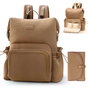 Miss Fong Diaper Bag, Lightweight Neoprene Carry-On Travel Backpack with Laptop Compartment, a Changing Pad and 12 Pockets, for Hiking, Carry Luggage