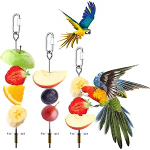3 count Bird Cage  Holder Parrot Bird Feeder  Stainless Steel Fruit Kabob Clip  Cage Skewer  Hanging Small  Vegetable Stick Feeder for Parakeet Cockatoo Cockatiel