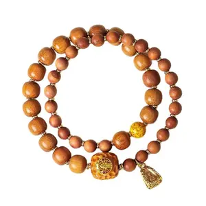 Women's Chinese Literary Retro Beaded Bracelet - Natural Sandalwood Double-Loop, Black Ebony Wood Fashion Costume Jewelry Bangle