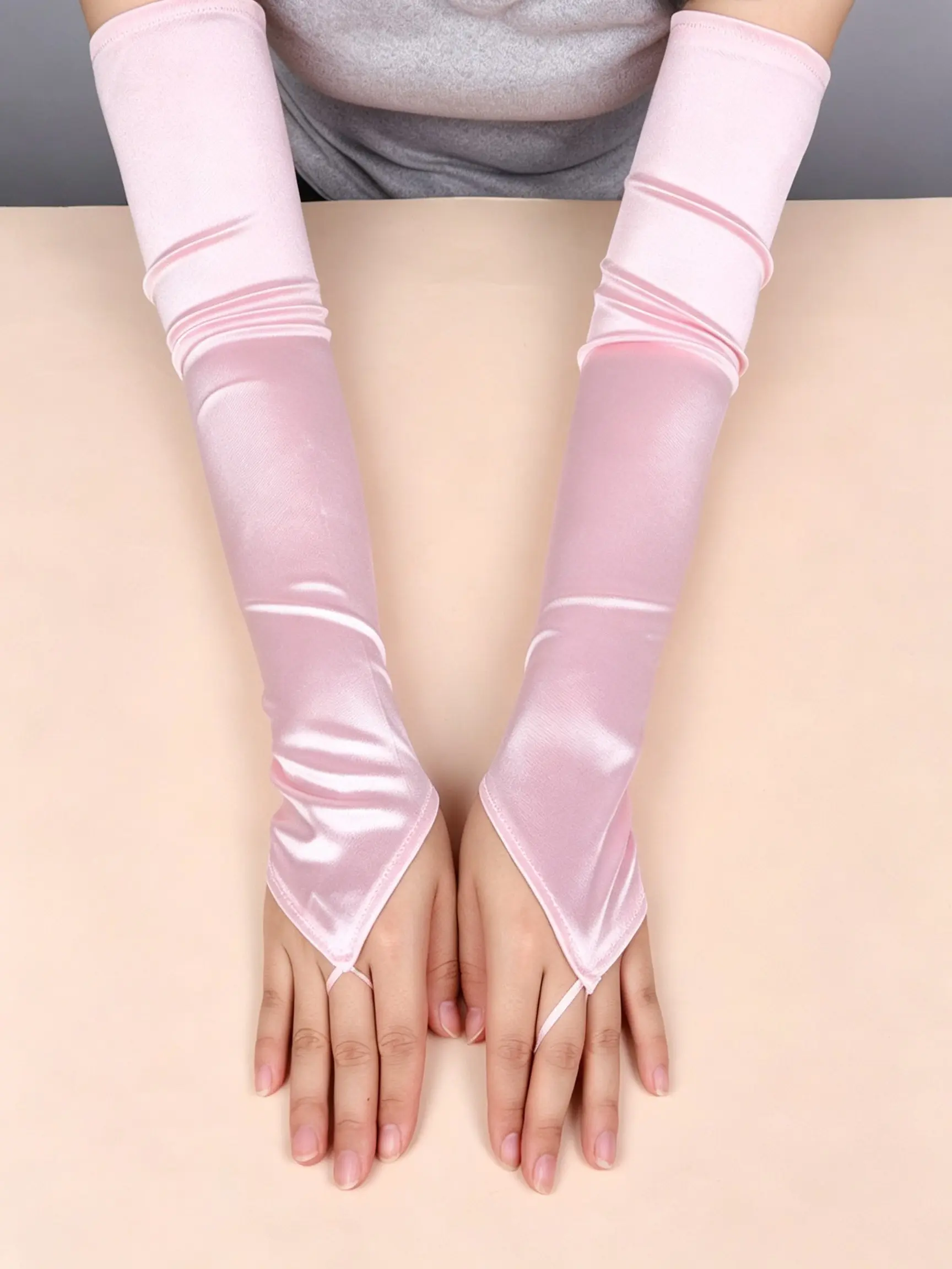 Women's Medium-Length Solid Color Hook Finger Gloves, Fashionable and Versatile, Perfect for Everyday Wear, Stylish Accessory, Handgloves