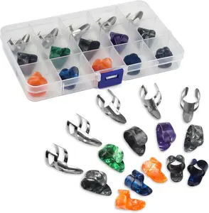 Finger Pick Metal Thumb Pick 15pcs Set Guitar Picks with 15 Grid Case Storage Box