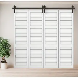 80-Inch Black Metal Bi-Fold Sliding Barn Door Hardware Kit - Smooth & Quiet J-Shape Track for 4 Doors, Industrial Grade