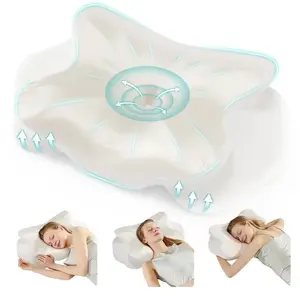 Ergonomic Contoured Memory Foam Pillow, Cervical Support Pillow with Dual Height Design & Arm Grooves, Breathable Removable Cover, Suitable for Side, Back & Stomach Sleepers, Queen Size