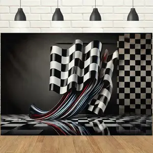 1pc 2D Black & White Checkered Racing Theme Banner, Flowing Checkerboard & Metallic Texture, Cool Edgy & Racing Vibe, Perfect for Car Racing Parties, Motorcycle Gatherings & Trendy Themed Events Decor Backdrop