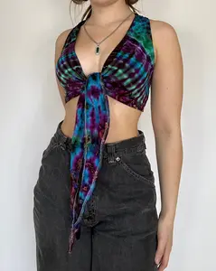 Yantra Top - Green Spandex Halter Neck with Tie Detail, Comfortable Fit, Ideal for Womenswear
