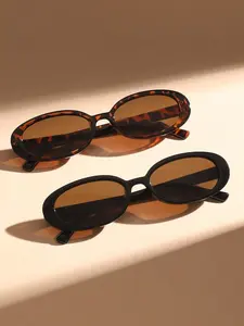 Women's Classic Vintage Oval Sunglasses, Perfect for Daily Life, Street Style, Beach Vacations, 2 Pairs, Retro Design, Fashionable Sunglasses, Trendy Styling Sunglasses, Trendy Beach Eyewear