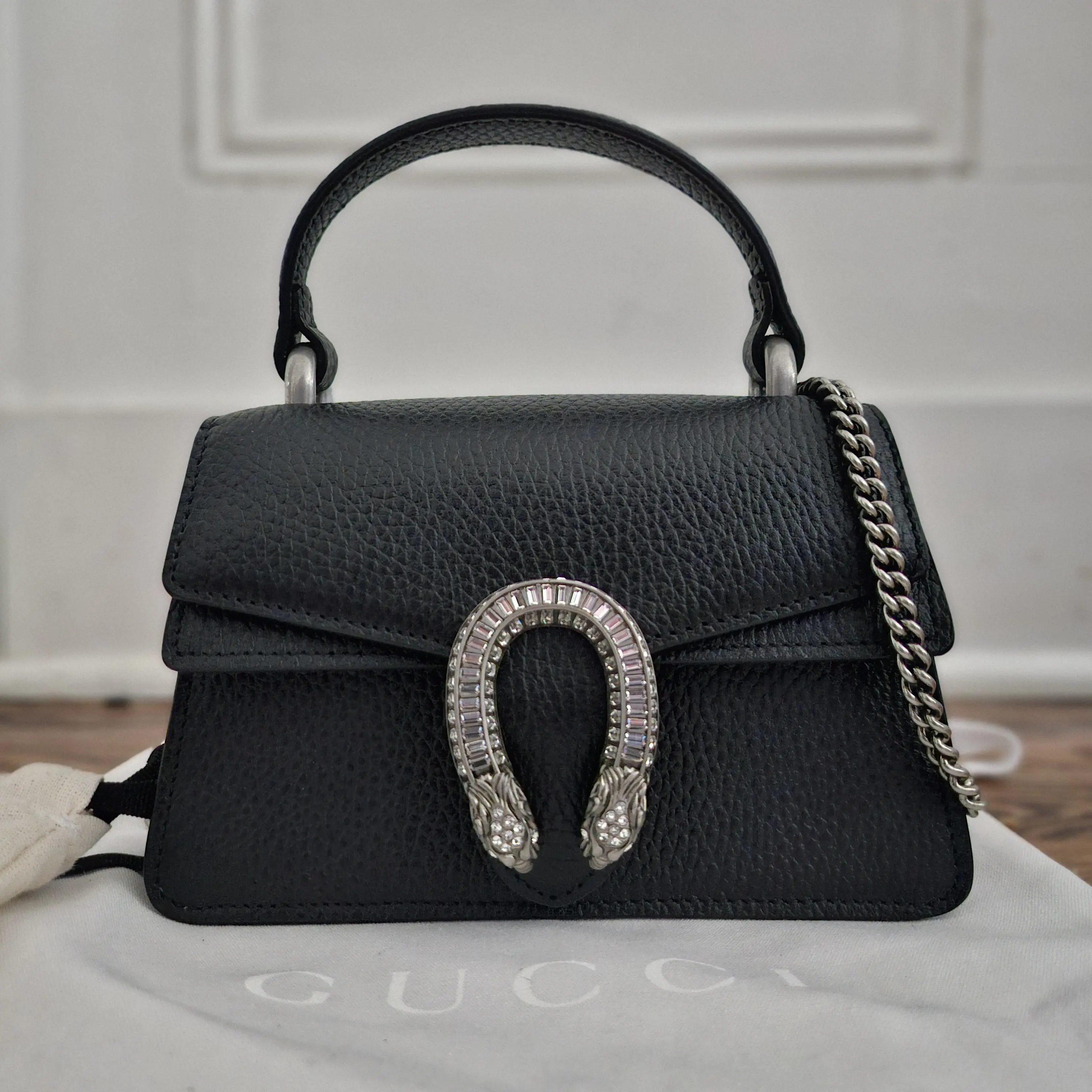 Pre-owned GUCCI leather Crossbody Bags Black Mini Dionysus Top Handle Bag