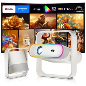 Smart Projector with RGB Ambient Light Dolby Audio,Officially-Licensed APPs,Compatible with Netflix,Dual-band 5G WiFi 6 and Bluetooth, Auto focus & Keystone Correction, Native 1080P 4K Home Cinema, Mini Portable Projector Outdoor