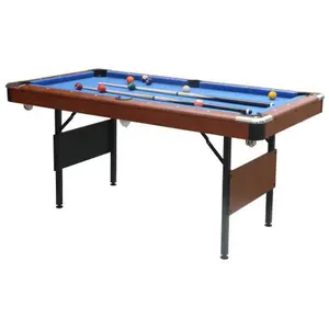 6FT Foldable Pool Table for Home, 63.8" Billiard Table with Blue Velvet Cloth, 2 Cue Sticks & Balls Set, Portable Indoor Game Table for Kids Adults Family