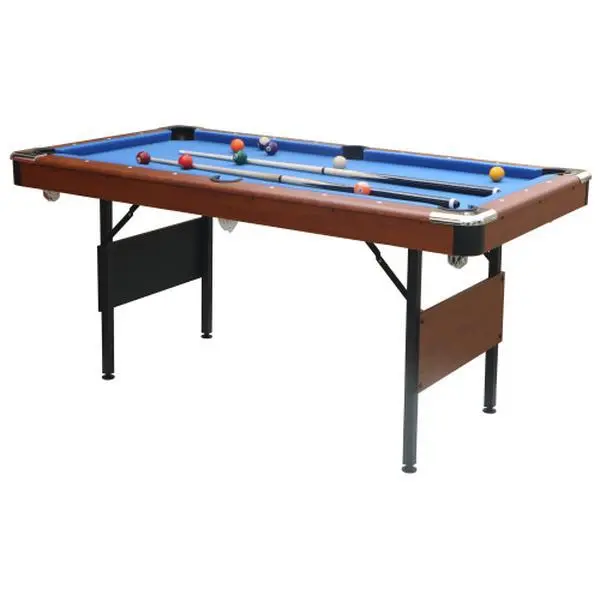 6FT Foldable Pool Table for Home, 63.8" Billiard Table with Blue Velvet Cloth, 2 Cue Sticks & Balls Set, Portable Indoor Game Table for Kids Adults Family