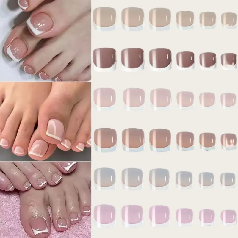 120 Pcs French Edge Nail Tips, Short Wearable Toe Nails, Toe Nail Press Ons, 9 Colors Available, Easy to Apply, Perfect for Daily Use, Nail Kit Set
