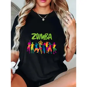 1 PCS Graphic T Shirt for Women Short Sleeve Summer Tops Funny Letter Printed Loose Casual Crew Neck Tees Summer Tops Zumba Colorful Dancers Silhouettes Pattern Print Womens Summer Short Sleeve Shirts Beach Vacation