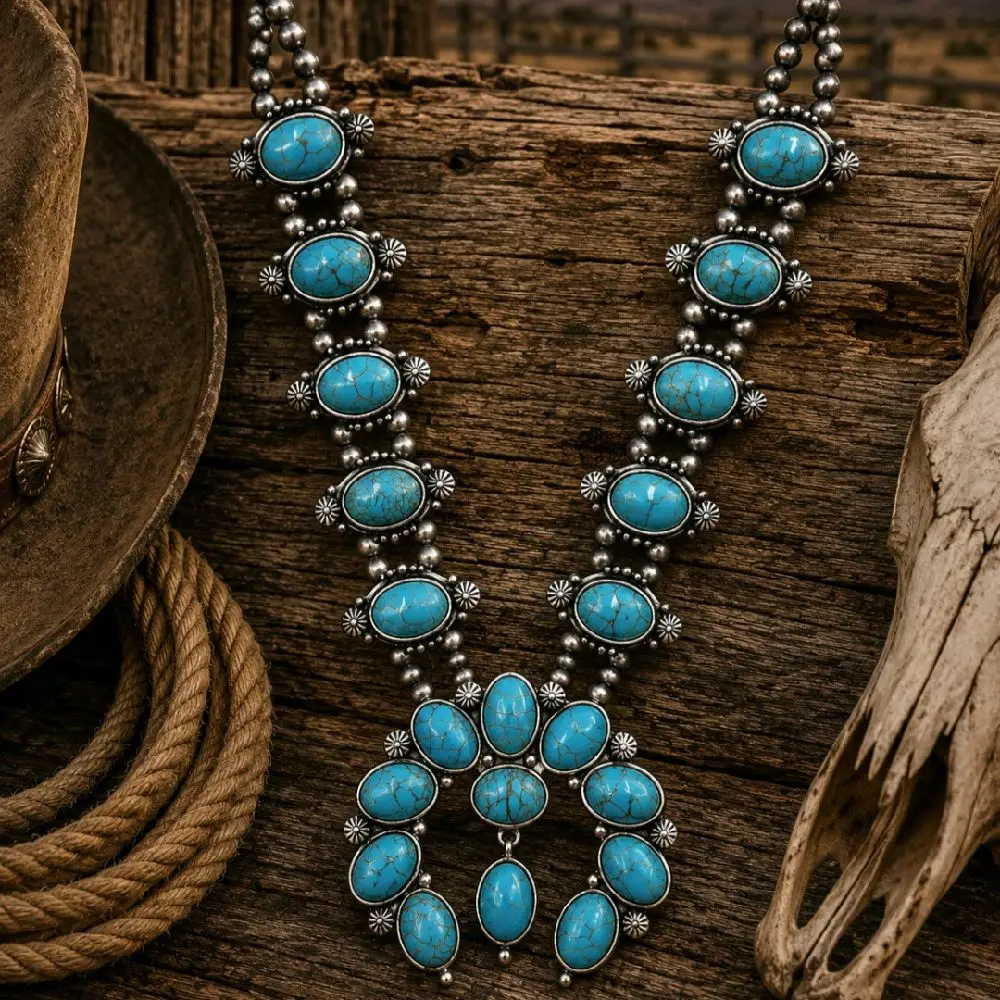 Large Squash Blossom Pendant, Chunky Statement Necklace for Women's Casual Daily Wear