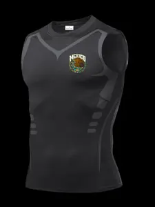 Men's Short Sleeve Sporty Tee, Quick-Dry Breathable Fabric, Mexico Print, Slim Fit, Ideal for Gym, Running, Boxing, Outdoor Activities