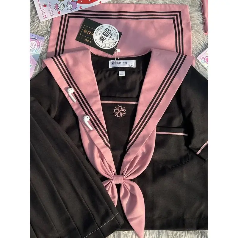 Nicemix JK Original Kawaii Suit Japanese Genuine Cherry Blossom Embroidered Top + Dark Bad Jk Uniform Skirt Girly Sailor Suit