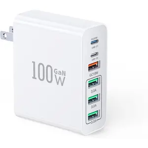 USB C Wall Charger Block,100W GaN 6-Port   QC+PD3.0 Dual USB C Power Brick,Portable Multiport Power Adapter Type C  Station Hub for  17/16/15/14/13 Pro Max,iPad,