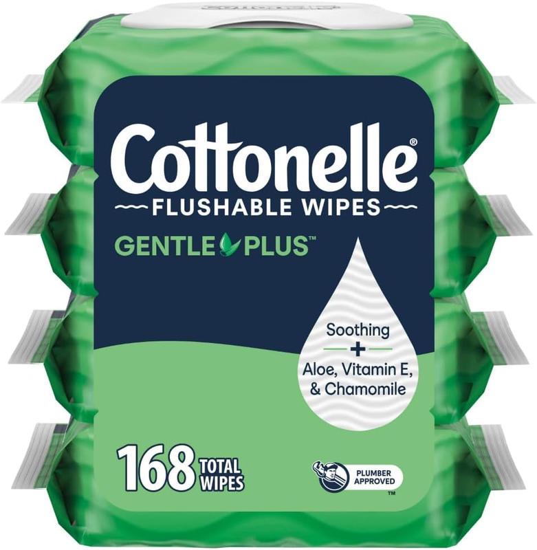 Cottonelle GentlePlus Flushable Wet Wipes, 8 Flip-Top Packs, 42 Wipes Per Pack