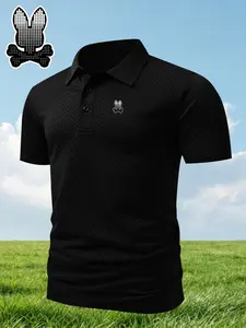 Men's Fitted Polo Shirt with Skull Rabbit Print, Elastic Casual Breathable Four-Season Comfortable Durable High-End Polo Top