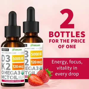 (2-PACK) Organic Vitamin D3K2 Supplement Drops with MCT Oil Omega 3, Liquid Vitamin D3 for Healthcare & Body Defenses - Non-GMO, No Fillers, 2 Fl Oz