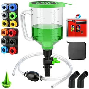 20‑Piece Engine Oil Funnel Kit, 1.59QT/1.5L Oil Funnel Set with 12 Adapters, Siphon Hose Pump, Towel, Elbow Fitting, Arrow Screen and Magnetic Storage Hooks Tray, Compatible with GM/Ford/BMW/Audi Etc.