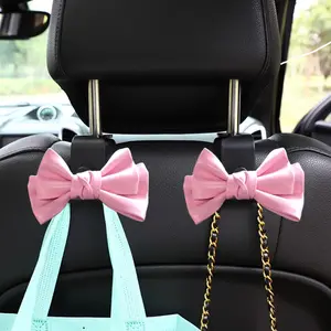 2pcs Bow Car Hooks PU Leather Back Seat Organizer, Fashionable Car Interior Accessories, Stylish Car Storage Hooks, Backseat Hanging Organizer, Car Storage Organizers