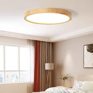 Nordic LED Flush Mount Ceiling Light, Ultra-Thin LED Wooden Ceiling Lamp, 23/30/40CM Optional Sizes, Cool White/Warm White, Suitable For Living Room, Bedroom, Study, Dining Room, Café, Home Decoration