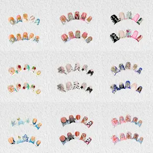 Nailluna Duck Nail Collection Short Wide Duck Shape Press-On Nails Trendy Acrylic Fake Nails Handmade High Quality 10 Pcs Reusable Nail Art Charm