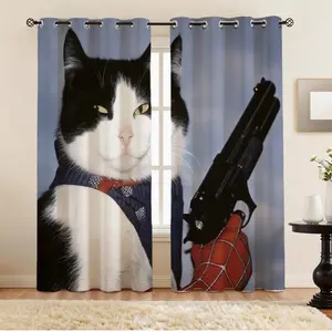 Cat Shooting Pattern, 2 Curtains Set, Suitable for Living Room, Balcony, and Bedroom Windows, Perfect Home Season Festival Room Decoration