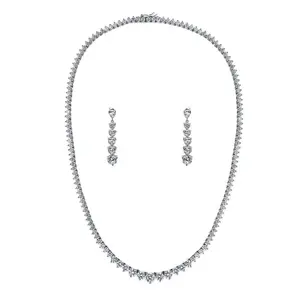 BERRICLE Sterling Silver Graduated Statement Tennis Necklace and Dangle Earrings Set for Women, Round Cut Cubic Zirconia CZ