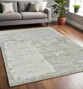 HomeRoots 558849 Rectangular Area Rugs - 5 x 8 ft. Abstract, Distressed Beige & Green Rectangle Area Rug