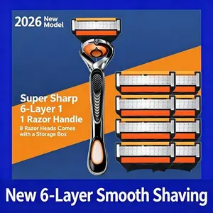 Men's Unscented Precision Razor Blade Replacement Handheld Kit - 48 Pieces (48 Blades + 1 Handle), All Skin Head Shave Daily Care Hair Removal Item, Ideal Birthday or Holiday Gift