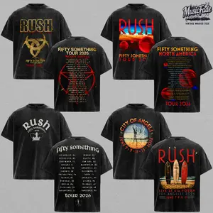 [Collection] Rush 50 Vintage Washed Oversized T-Shirt, Rush Fifty North America 2026 Tour Graphic Tee, Double Sided Heavyweight Cotton Progressive Rock Band Shirt, Retro Classic Rock Streetwear, Acid Wash Unisex Fan Merch Gift Tee