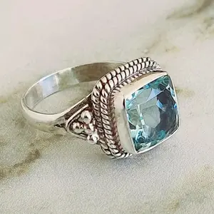 Vintage Elegant Synthetic Aquamarine Blue Cubic Zirconia Ring Charm Women Silvery Birthstone Ring Wedding Engagement Proposal Promise Ring The Best Choice for Wearing At A Dinner Party